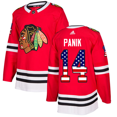 Adidas Blackhawks #14 Richard Panik Red Home Authentic USA Flag Stitched NHL Jersey - Click Image to Close